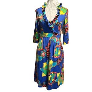 Lilly Pulitzer colorful floral  frill V-neckline 3/4 sleeves side pocket…